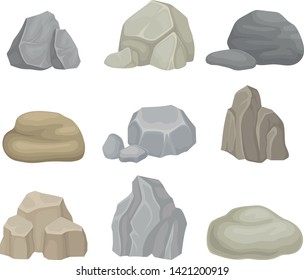 Set of different boulders. Vector illustration on white background.