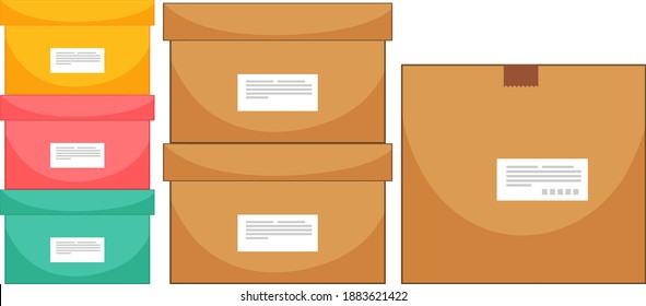 Set of different box sizes on white background illustration