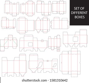 Set of different boxes - die cut vector