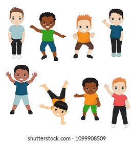 Set of different boys. Isolated on white background.
