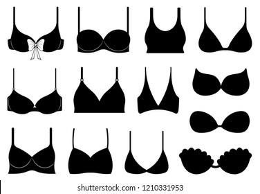 Set of different bras isolated on white