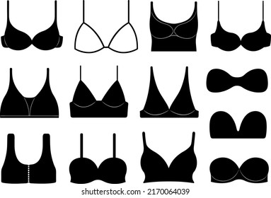 Set of different bras isolated on white