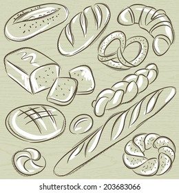 set of different breads, vector