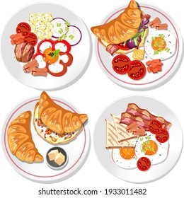 Set Of Different Breakfast Dish Isolated Illustration