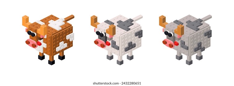 Set of different breeds of cows, farm characters. Vector