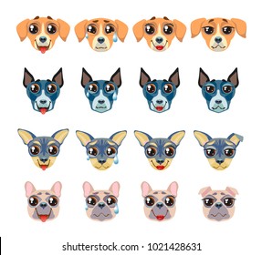 Set of different breeds of dogs Emoji Emoticon Expression