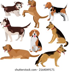 Set Different Breeds Dogs Different Poses Stock Vector (Royalty Free ...