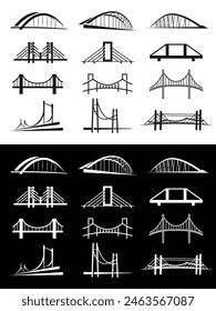Set different Bridge isolated. black and white. vector illustration