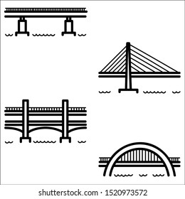 Set of different bridges. Isolated on white background. 