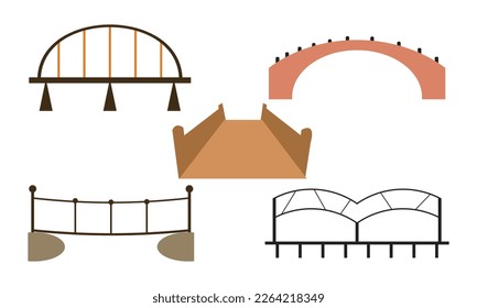 Set of different bridges. Isolated on white background. Black and white. Vector illustration.