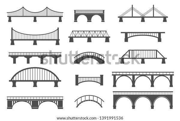 異なるブリッジのセット 白い背景に 白黒 ベクターイラスト のベクター画像素材 ロイヤリティフリー