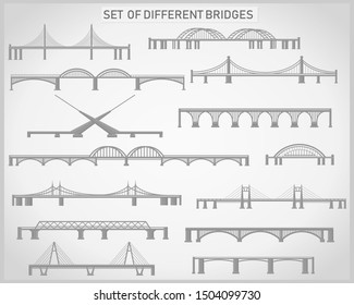 Set of different bridges on a light gray background
