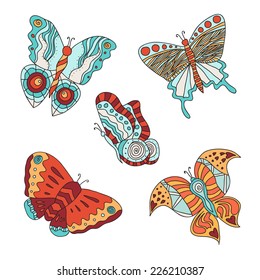 Set of different bright colored butterflies