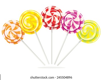 Set different bright colorful lollipops isolated on white background, vector illustration