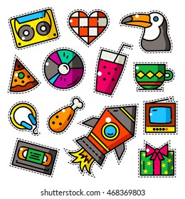 Set of different bright patches on clothes for the young, trandy colorful accessories vector illustration