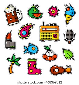 Set of different bright patches on clothes for the young, trandy colorful accessories vector illustration