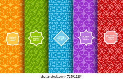 Set of different bright seamless patterns. Vector abstract geometric background. Stylish colorful endless texture for print, fabric, feminine design