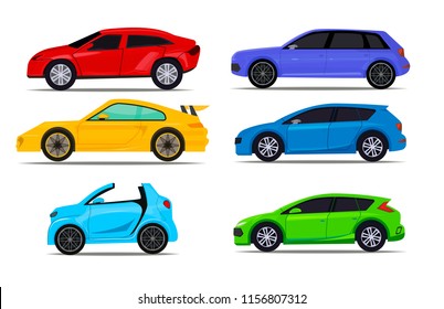 Set of different bright vector cars