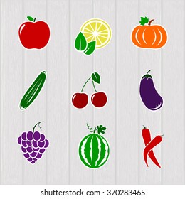 Set different bright vegetables and fruits