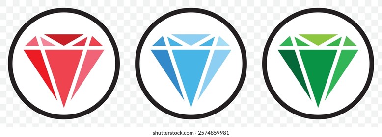 Set of different brilliant icon. Diamond icon Isolated over transparent background. eps 10.