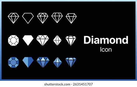 Set of different brilliant icon. Diamond icon Isolated over transparent, Modern design on a black background.	
