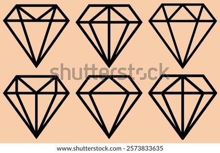 Set of different brilliant icon. Diamond icon. Diamond outline icon . Vector illustration. a linear minimal style. Vector diamonds and gems linear logo design elements. Line with Editable stroke. 