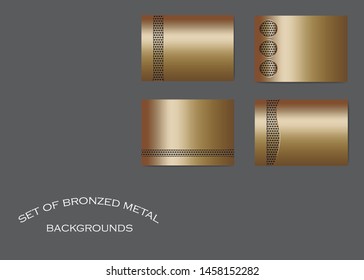 Set of different bronze metallic background with dotted stripe. Vector illustration.