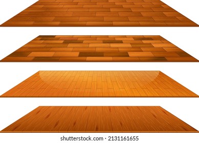 Set of different brown wooden floor tiles isolated on white background illustration