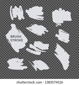 Set of different brush strokes. Abstract ink stains. Isolated objects in the background. Vector illustration for design.