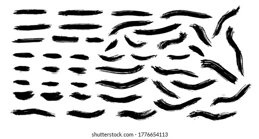 Set of different brush strokes. Brush stroke, stencil. Messy art design element. Vector illustration. Vector isolated.