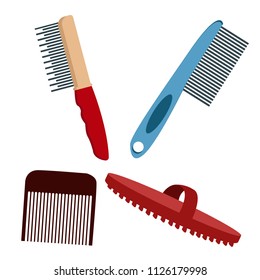 set of different brushes for animals, dogs, cats, rabbits, various pets. Modern vector flat design image isolated on white background