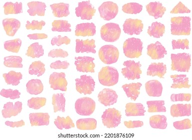 Reihe verschiedener Pinselformen mit rosa und gelben Pastellfarben
