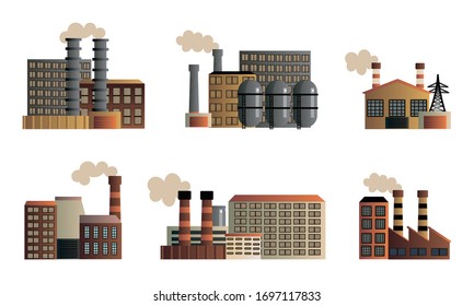 Set Different Buildings Industrial Manufactory Vector Stock Vector ...