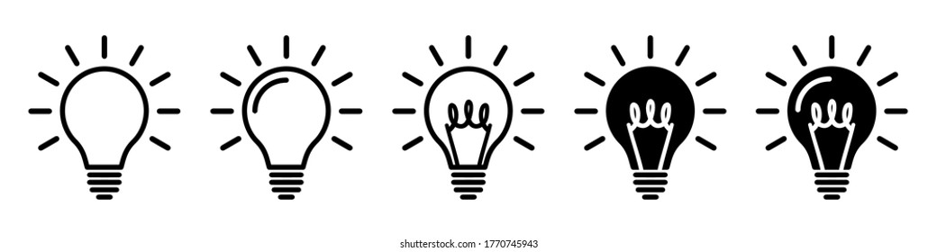 Set different bulb icons, idea concept, creative bulb sign, innovations – stock vector