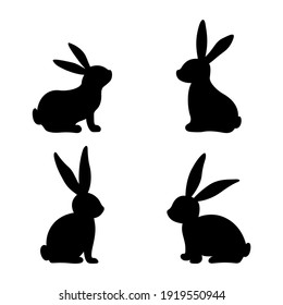 Set of different bunnies silhouettes for design use. Silhouettes of rabbits isolated on a white background.