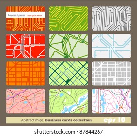 Set of different business cards. Abstract maps
