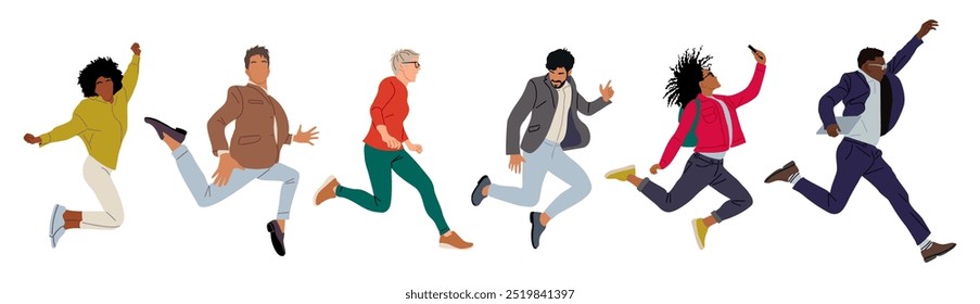 Set of different business people jumping for joy