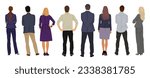 Set of different Business People Standing Back View. Male and Female Characters Wearing formal office Clothes, suits Rear View. Vector illustration Isolated on white Background
