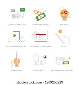 set different business strategy concepts collection line style isolated