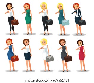 
Set Of Different Business Women In Same Pose.