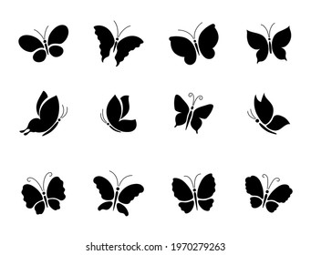 A set of different butterfly silhouettes.