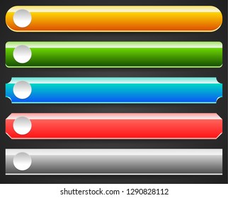 Set of different buttons, banners over black backdrop