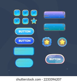 Set Of Different Buttons In Blue  Colors For Games UI Or Web , E-Commerce Vector Design