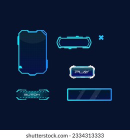 Set Different Buttons Hud Futuristic Sci Fi Text Frame Window Banner Pop Up Window Game UI Screen Panel Vector Design