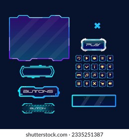 Set Different Buttons Hud Futuristic Sci Fi Text Frame Window Futuristic Frame  Banner Pop Up Window Game UI Screen Panel Vector Design