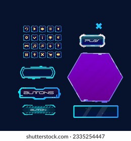 Set Different Buttons Hud Futuristic Sci Fi Text Frame Window Hexagon Purple  Banner Pop Up Window Game UI Screen Panel Vector Design