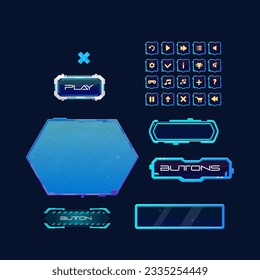 Establecer Botones Diferentes Hud Futurist Sci Fi Ventana Marco De Texto Hexagon Blue Turquoise Banner Pop Up Ventana Juego UI Pantalla Diseño Vector