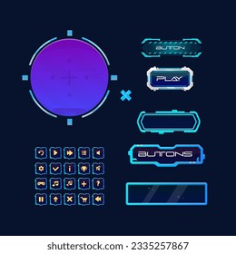 Establecer Botones Diferentes Hud Futurista Sci Fi Texto Ventana Marco Ronda Banner Militar Ventana emergente Juego UI Diseño de pantalla Panel Vector