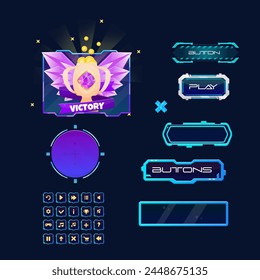 Set Different Buttons Hud Futuristic Sci Fi Text Frame Window Round Military Banner Pop Up Win Window Game UI Screen Panel Vector Design