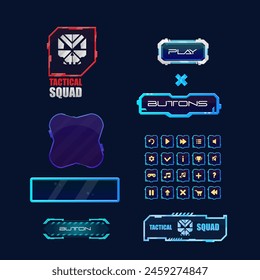 Set Different Buttons Hud Futuristic Sci Fi Text Frame Window  Purple Blue Dark  Banner Pop Up Window Game UI Screen Panel Blue And Red Skull Logo  Vector Design